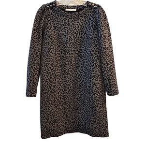 LOFT Leopard Print Button Shoulder Shift Dress Women's S Knee Length Casual